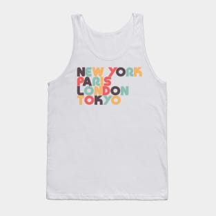 New York Paris London Tokyo Retro Typography Tank Top